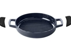 Alva Grillpan / Grillplaat Nori ø 28 cm + Gratis Leren Handvaten - geschikt voor alle warmtebronnen - geëmailleerde anti-aanbaklaag
