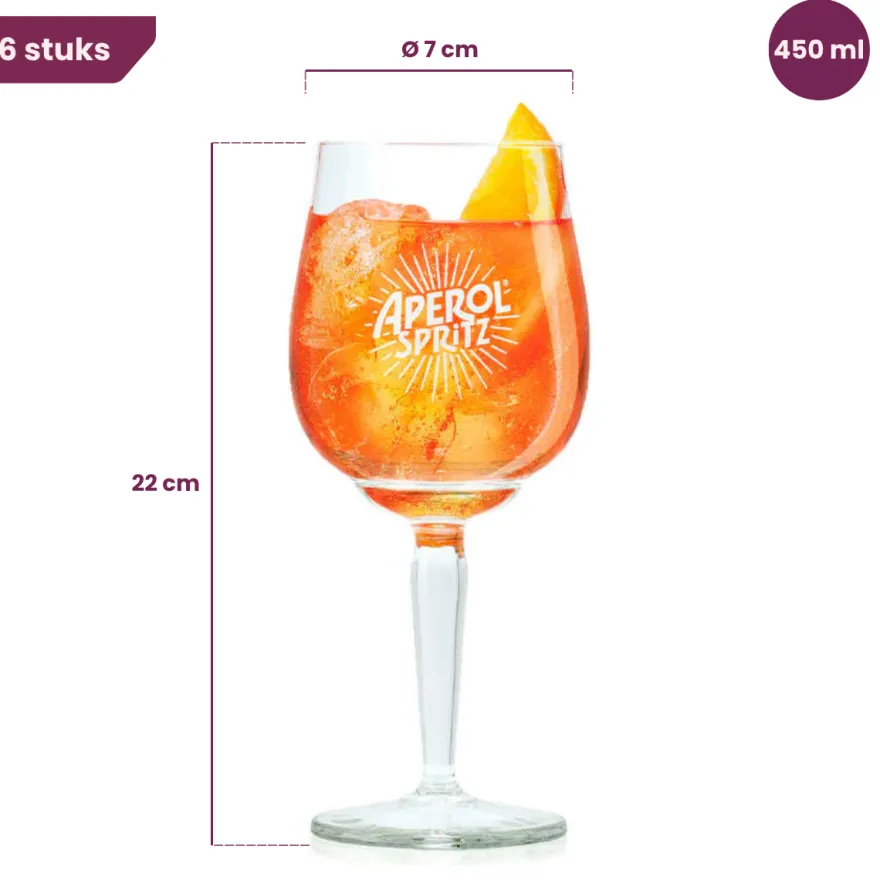 Aperol Spritz Glazen - 450 ml - Officieel Glas - 6 stuks