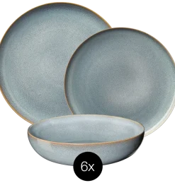 ASA Selection Serviesset Saisons - Denim 18 delig / 6 personen - 6 dinerborden, 6 ontbijtborden en 6 kommen