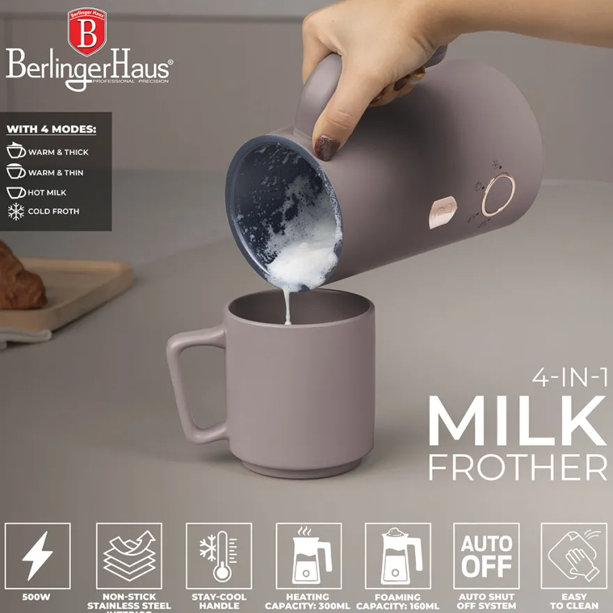 Berlinger Haus Elektrische Melkopschuimer 4-in-1 Taupe - 160 ml
