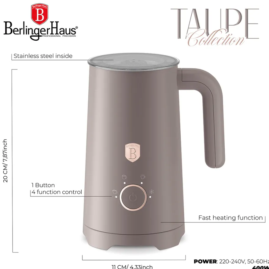 Berlinger Haus Elektrische Melkopschuimer 4-in-1 Taupe - 160 ml