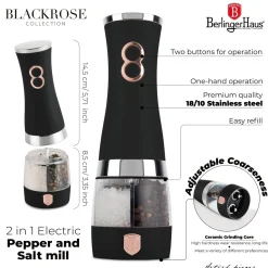 Berlinger Haus Elektrische Peper- en Zoutmolen Zwart Roségoud - 2-in-1 - Keramische Molen