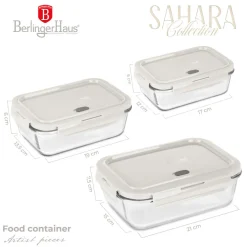 Berlinger Haus Glazen Vershoudbakjes Mat Crème - 3-delig - 570 ml, 840 ml & 1.18 Liter