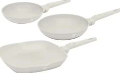 Berlinger Haus Koekenpannenset Mat Crème 3-Delig - Koekenpan ø 20 & 24 cm, Grillpan 28 cm - Geschikt voor alle warmtebronnen