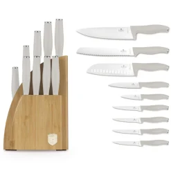 Berlinger Haus Messenblok Mat Crème 10-delig - Koksmes, Broodmes, Santokumes, Officemes, Schilmes & 4 Steakmessen