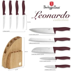 Berlinger Haus Messenblok Mat Bordeaux 10-delig - Koksmes, Broodmes, Santokumes, Officemes, Schilmes & 4 Steakmessen