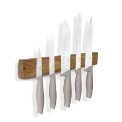 Berlinger Haus Messenset met Messenmagneetstrip Acaciahout Taupe - 6-delig - Koksmes, Broodmes, Santokumes, Officemes & Schilmes