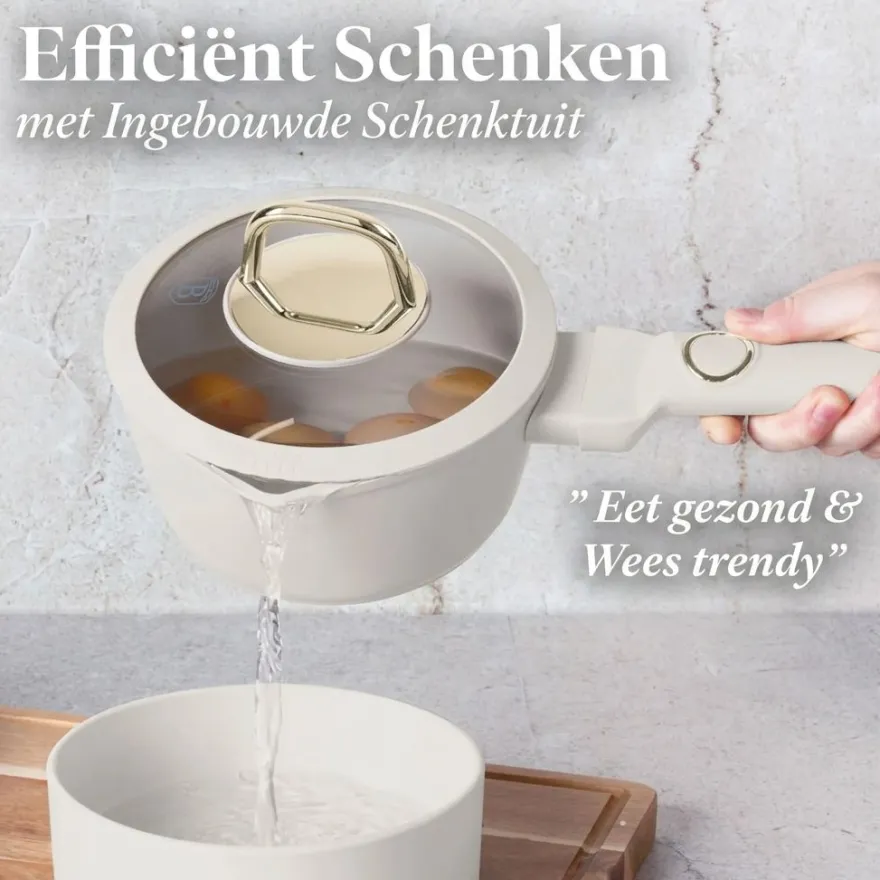 Berlinger Haus Pannenset Mat Crème 11-Delig - Kookpan ø 20, 24, 28 cm, Koekenpan ø 24, 28 cm & Steelpan ø 16 cm - Geschikt voor alle warmtebronnen