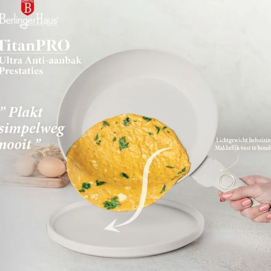 Berlinger Haus Pannenset Mat Crème 11-Delig - Kookpan ø 20, 24, 28 cm, Koekenpan ø 24, 28 cm & Steelpan ø 16 cm - Geschikt voor alle warmtebronnen