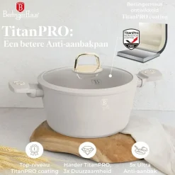 Berlinger Haus Pannenset Mat Crème 11-Delig - Kookpan ø 20, 24, 28 cm, Koekenpan ø 24, 28 cm & Steelpan ø 16 cm - Geschikt voor alle warmtebronnen