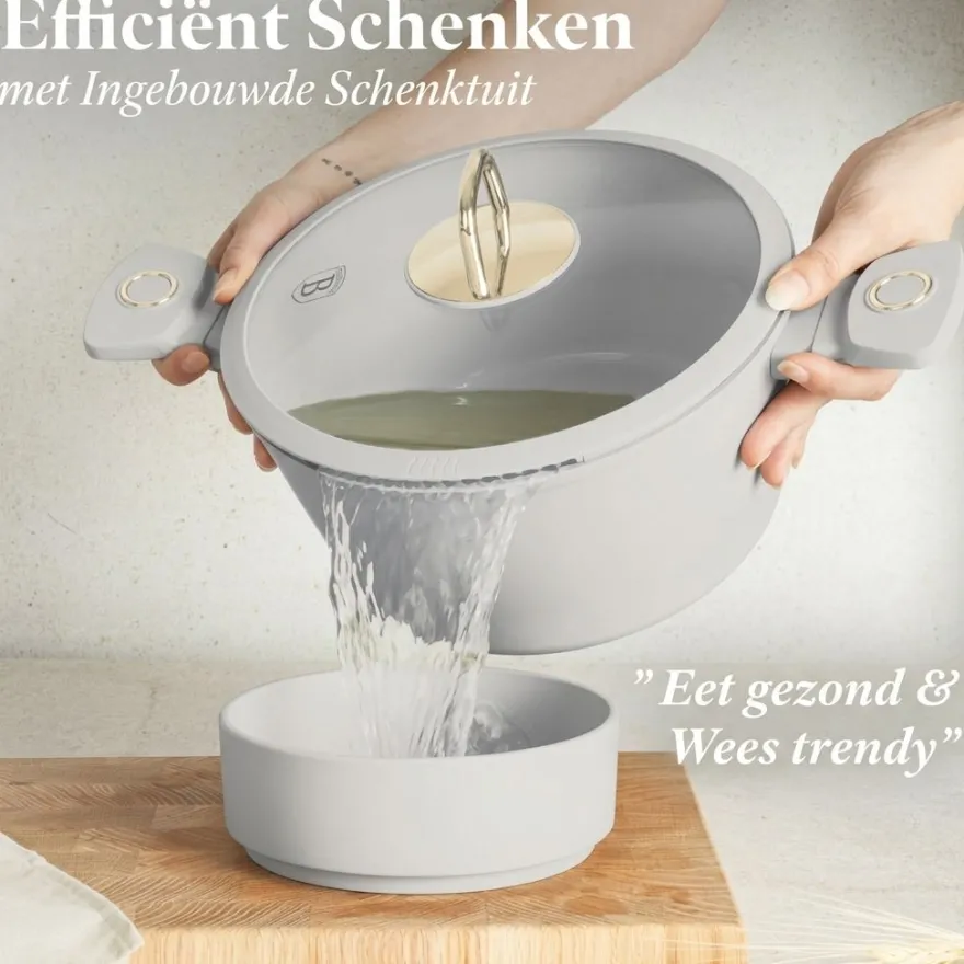 Berlinger Haus Pannenset Mat Crème 11-Delig - Kookpan ø 20, 24, 28 cm, Koekenpan ø 24, 28 cm & Steelpan ø 16 cm - Geschikt voor alle warmtebronnen