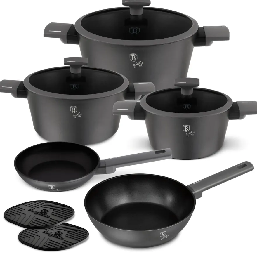 Berlinger Haus Pannenset Mat Antraciet 7-Delig - Kookpan ø 20, 24, 28 cm, Koekenpan ø 20 & 24 cm - geschikt voor alle warmtebronnen