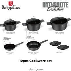 Berlinger Haus Pannenset Mat Antraciet 7-Delig - Kookpan ø 20, 24, 28 cm, Koekenpan ø 20 & 24 cm - geschikt voor alle warmtebronnen
