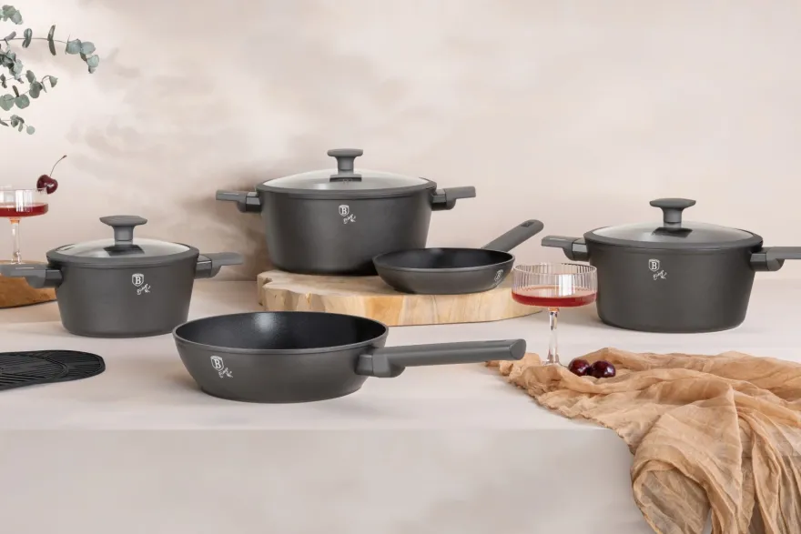 Berlinger Haus Pannenset Mat Antraciet 7-Delig - Kookpan ø 20, 24, 28 cm, Koekenpan ø 20 & 24 cm - geschikt voor alle warmtebronnen