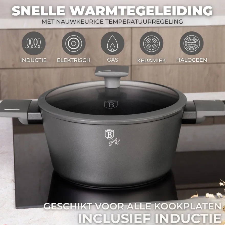 Berlinger Haus Pannenset Mat Antraciet 7-Delig - Kookpan ø 20, 24, 28 cm, Koekenpan ø 20 & 24 cm - geschikt voor alle warmtebronnen