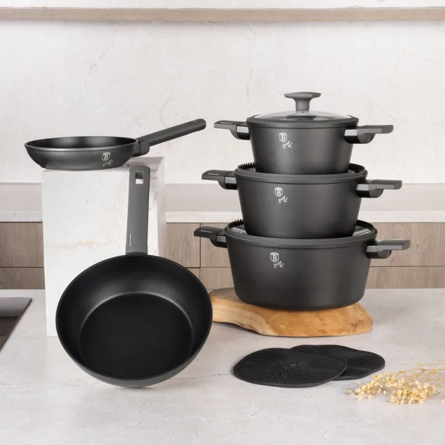 Berlinger Haus Pannenset Mat Antraciet 7-Delig - Kookpan ø 20, 24, 28 cm, Koekenpan ø 20 & 24 cm - geschikt voor alle warmtebronnen