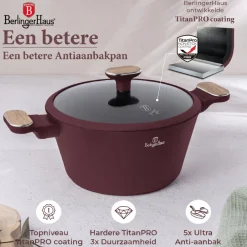 Berlinger Haus Pannenset Nordic Mat Bordeaux 7-Delig - Kookpan ø 20, 24, 28 cm, Koekenpan ø 20 & 24 cm - Geschikt voor alle warmtebronnen