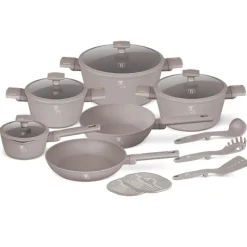 Berlinger Haus Pannenset Taupe 11-Delig - Kookpan ø 20, 24, 28 cm, Koekenpan ø 24, 28 cm & Steelpan ø 16 cm - geschikt voor alle warmtebronnen