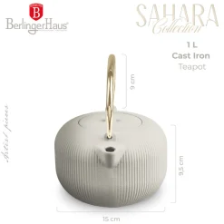 Berlinger Haus Theepot met RVS Filter - Gietijzer Mat Crème - 1 Liter