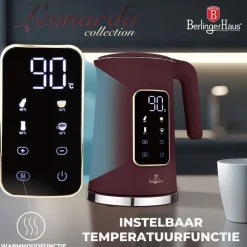 Berlinger Haus Waterkoker Digitaal Mat Bordeaux - Temperatuurinstelling - 1.7 Liter - 2200W