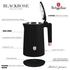 Berlinger Haus Waterkoker Dubbelwandig Zwart Rosègoud - 1.7 Liter - 1800W