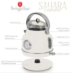 Berlinger Haus Waterkoker Mat Crème - met Thermometer - 1.7 Liter - 2200W