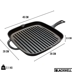Blackwell Grillpan Cast Iron Gietijzer - 26 x 26 cm - geschikt voor alle warmtebronnen - zonder anti-aanbaklaag