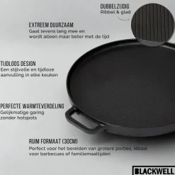 Blackwell Grillplaat BBQ / Bakplaat Gietijzer ø 30 cm - zonder anti-aanbaklaag 2-zijdig