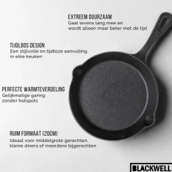 Blackwell Koekenpan Skillet Gietijzer ø 20 cm - geschikt voor alle warmtebronnen - zonder anti-aanbaklaag