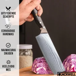 Blackwell Messenset (Koksmes + Groentemes / Nakirimes) - Japanse stijl - 67 lagen damaststaal - VG10 - 2-delig