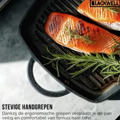 Blackwell Pannenset Gietijzer 3-Delig Grillpan 23 x 23 cm, Koekenpan ø 25 cm & Wok ø 32 cm - geschikt voor alle warmtebronnen - zonder anti-aanbaklaag