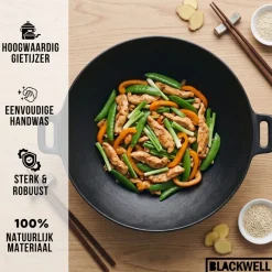 Blackwell Wokpan / Wadjan Gietijzer ø 36 cm / 6.5 liter - geschikt voor alle warmtebronnen - zonder anti-aanbaklaag