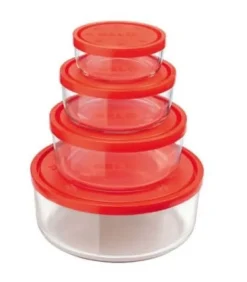 Bormioli Rocco Glazen Vershoudbakjes Frigoverre - Rood 4 Stuks