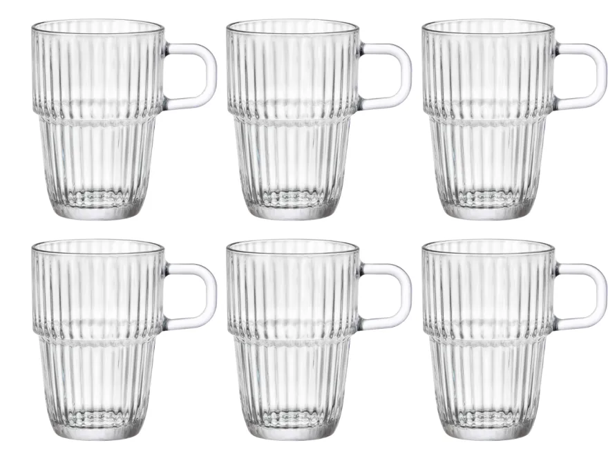Bormioli Rocco Latte Macchiato Glazen - Irish Coffee Glazen - Koffiekopjes met oor - Stapelbaar - Barshine 315 ml - 6 Stuks