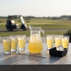 Cocktailset Gele Peter - Karaf 1.6 L met 6 Longdrinkglazen 470 ml, Cocktaillepel & IJsblokjesvorm