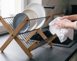 Cookinglife Afdruiprek Opvouwbaar - Zwart Metaal & Bamboe