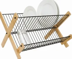 Cookinglife Afdruiprek Opvouwbaar - Zwart Metaal & Bamboe