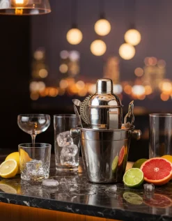 Cookinglife Barset RVS 6-Delig - Cocktailshaker, Ijsemmer, Zeef, Flesopener, Tang en Mes