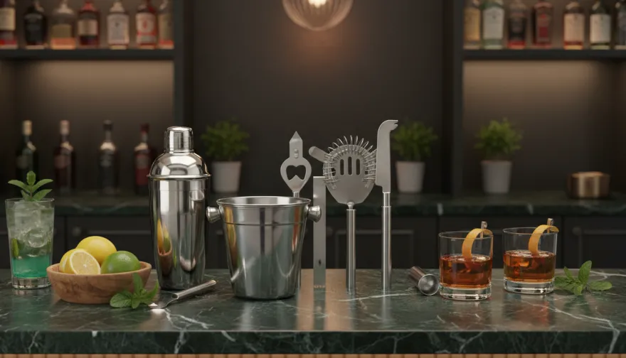 Cookinglife Barset RVS 6-Delig - Cocktailshaker, Ijsemmer, Zeef, Flesopener, Tang en Mes
