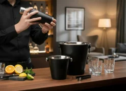 Cookinglife Barset Zwart 4-Delig - Cocktailshaker, Champagnekoeler, Ijsemmer en Tang