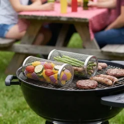 Cookinglife BBQ Rollende Grillmand RVS Ø 9 x 20 cm - Set van 2 stuks