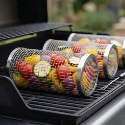 Cookinglife BBQ Rollende Grillmand RVS Ø 9 x 20 cm - Set van 2 stuks