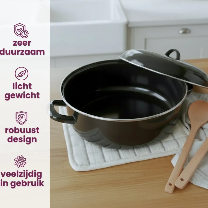 Cookinglife Braadpan met deksel - Emaille - Cooking - ø 22 cm / 2 Liter - geëmailleerde anti-aanbaklaag