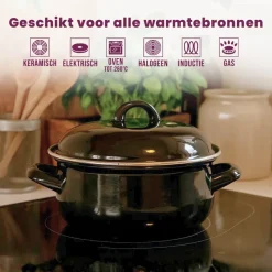 Cookinglife Braadpan met deksel - Emaille - Cooking - ø 22 cm / 2 Liter - geëmailleerde anti-aanbaklaag