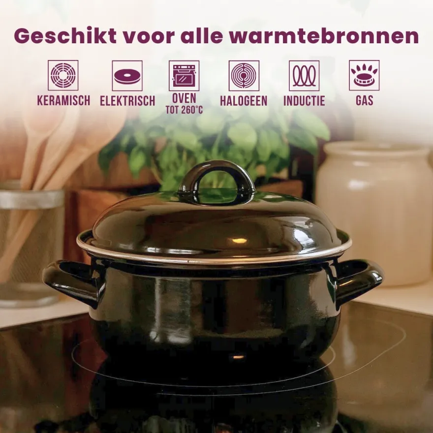 Cookinglife Braadpan met deksel - Emaille - Cooking - ø 22 cm / 2 Liter - geëmailleerde anti-aanbaklaag