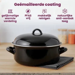 Cookinglife Braadpan met deksel - Emaille - Cooking - ø 22 cm / 2 Liter - geëmailleerde anti-aanbaklaag