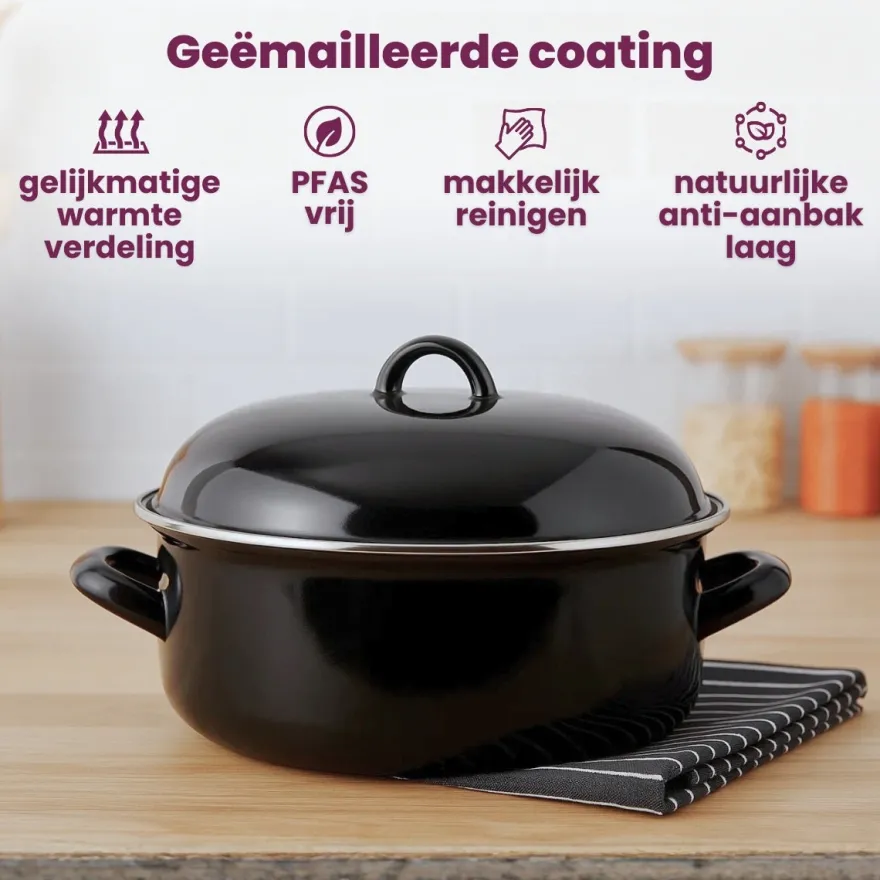 Cookinglife Braadpan met deksel - Emaille - Cooking - ø 22 cm / 2 Liter - geëmailleerde anti-aanbaklaag