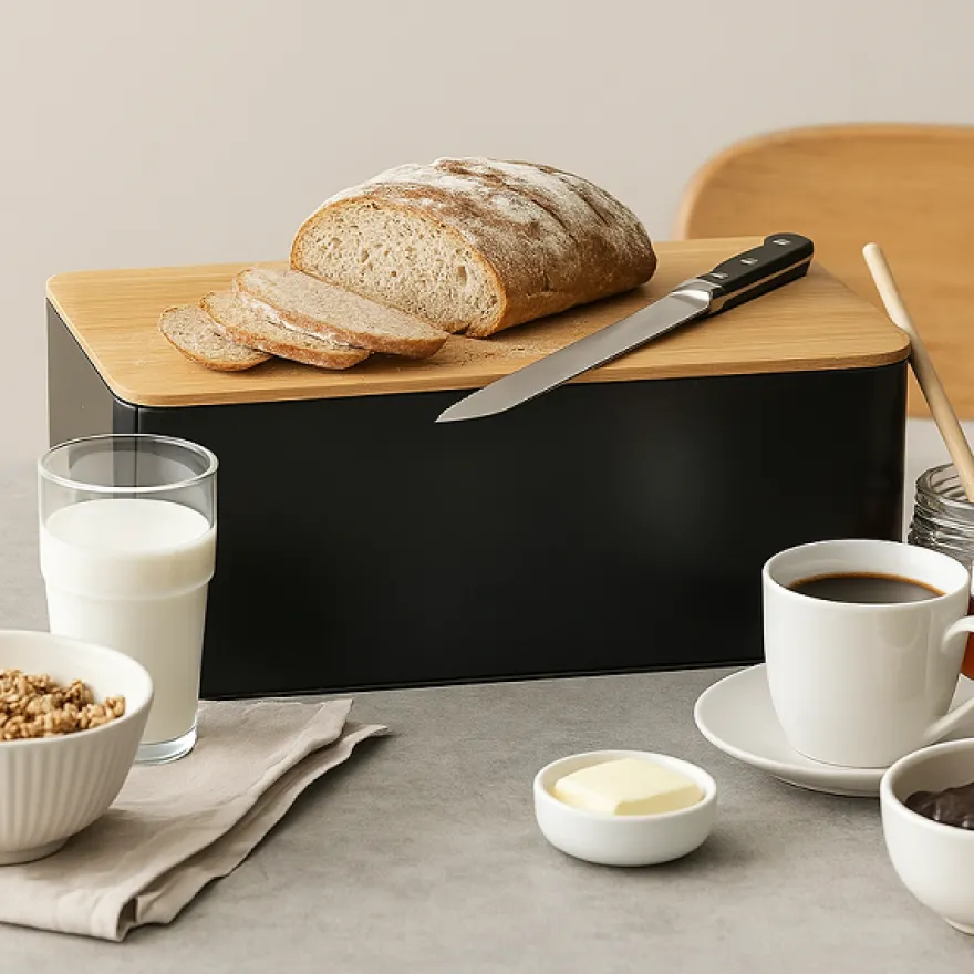 Cookinglife Brooddoos - Broodtrommel met Plank - Mat Zwart