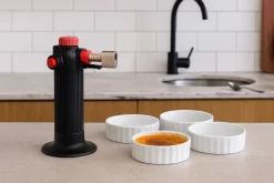Cookinglife Creme Brulee Set - Brander / Koksbrander + Creme Brulee Schaaltjes ø 12 cm - 4 Stuks
