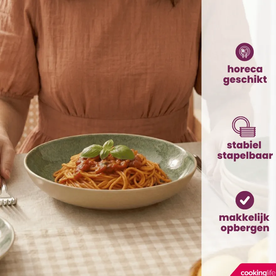 Cookinglife Diepe Borden / Pastaborden Serene Green ø 23 cm - Aardewerk - 4 Stuks